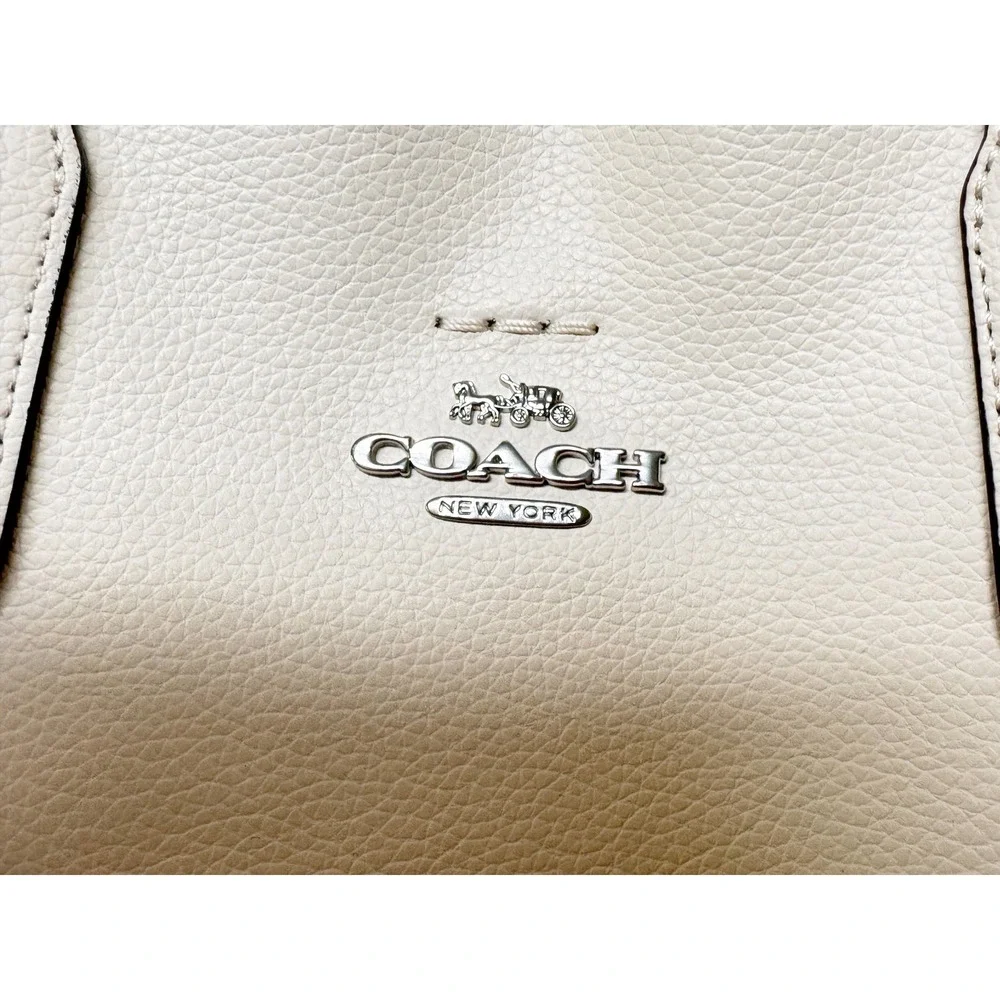 Coach Derby Tote Cream Pebbled Leather Shoulder Bag Silver‎ Hardware Medium